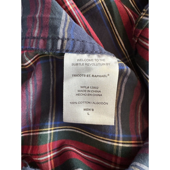 Tricots St Raphael Button Up Shirt Large Blue/Red/Green Plaid Long Sleeve - Picture 10 of 12